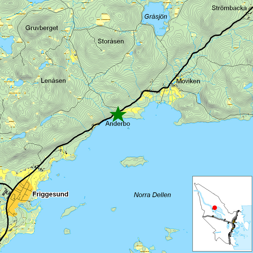 Kartbild över Anderbo med omgivning.