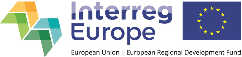 Logotyp: Interreg Europe. European Union. European Regional Development Fund står det på logotypen som även innehåller Eu-flaggan.