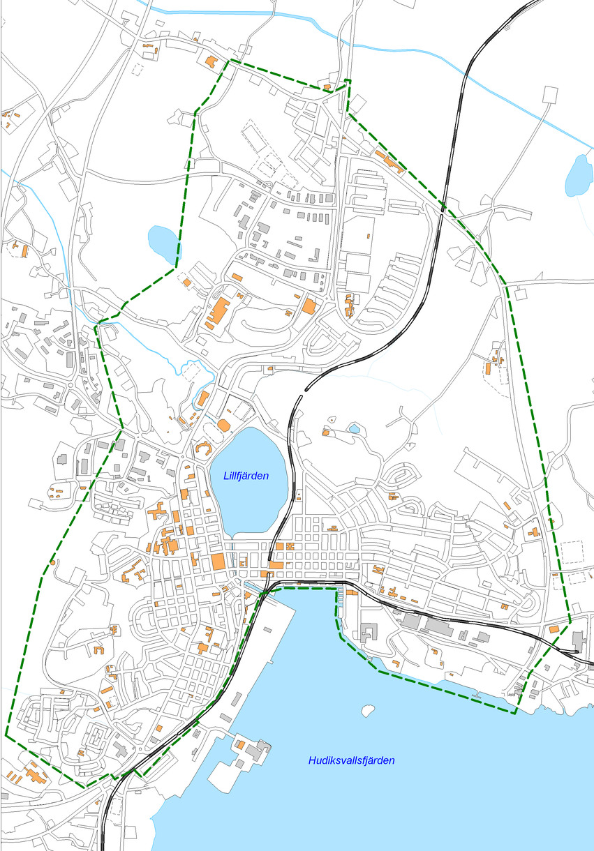 Karta över Hudiksvalls datumparkeringsområde.