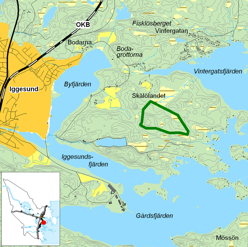 Kartbild över Skälölandet med omgivning.